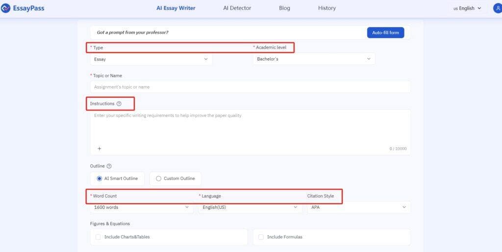 Essaypass: Input information page