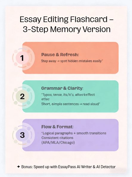 Essay Editing Flashcard – 3-Step Memory Version