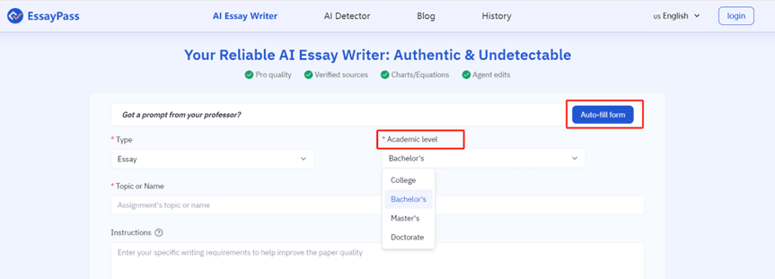 Essaypass:Academic level
