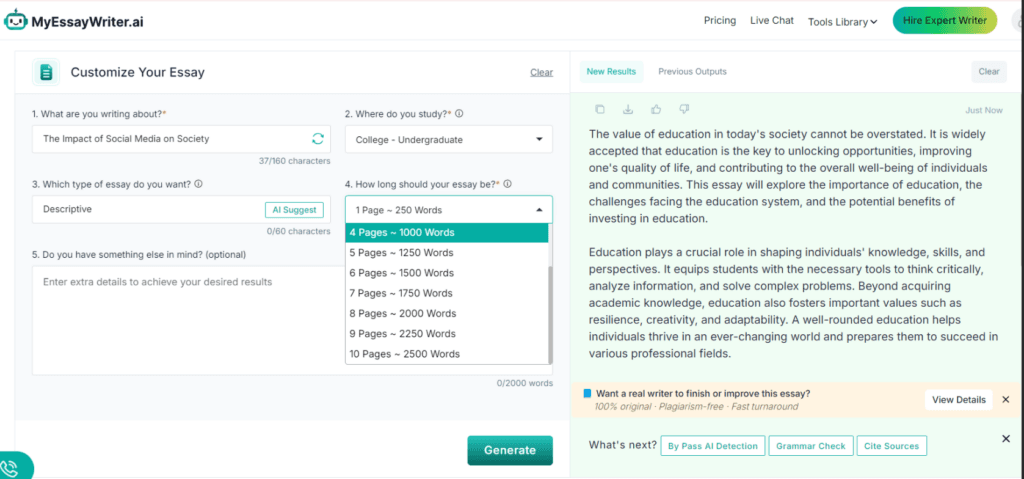 MyEssayWriter: Word ranges